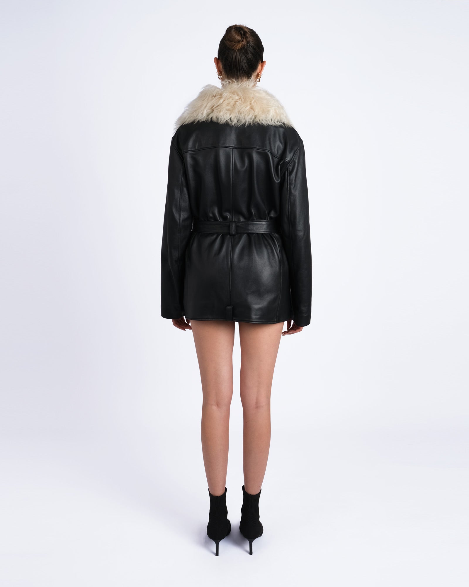 Classic nappa biker jacket with shearling collar