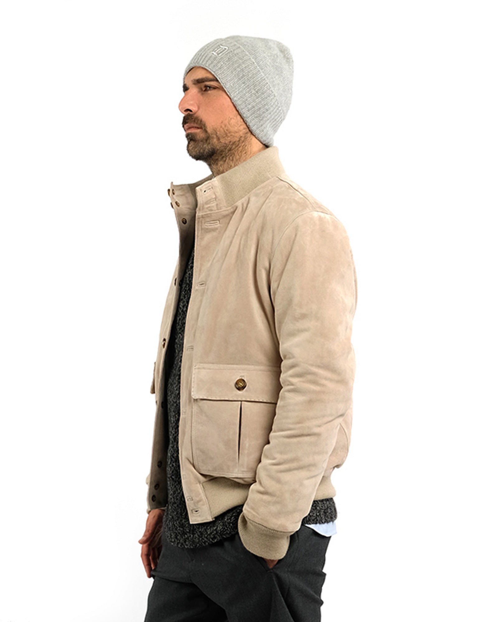 Bomber in morbido camoscio  sand e cashmere 51274 -10201
