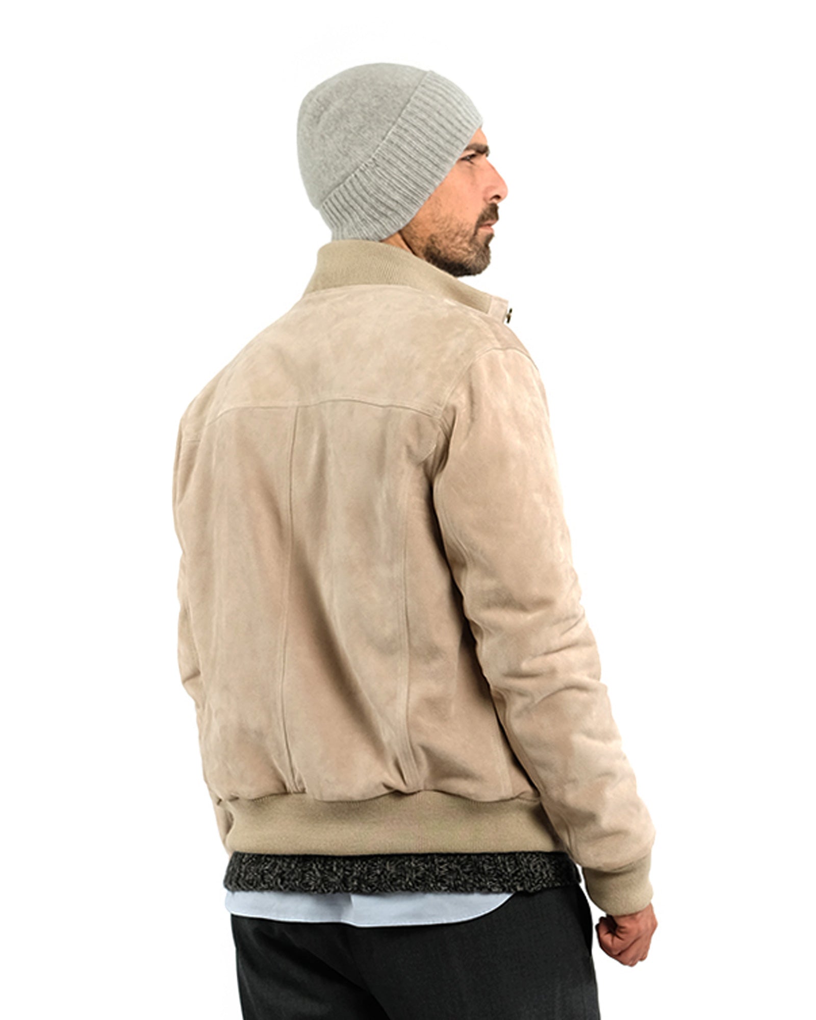 Bomber in soft sand suede and cashmere 51274 -10201