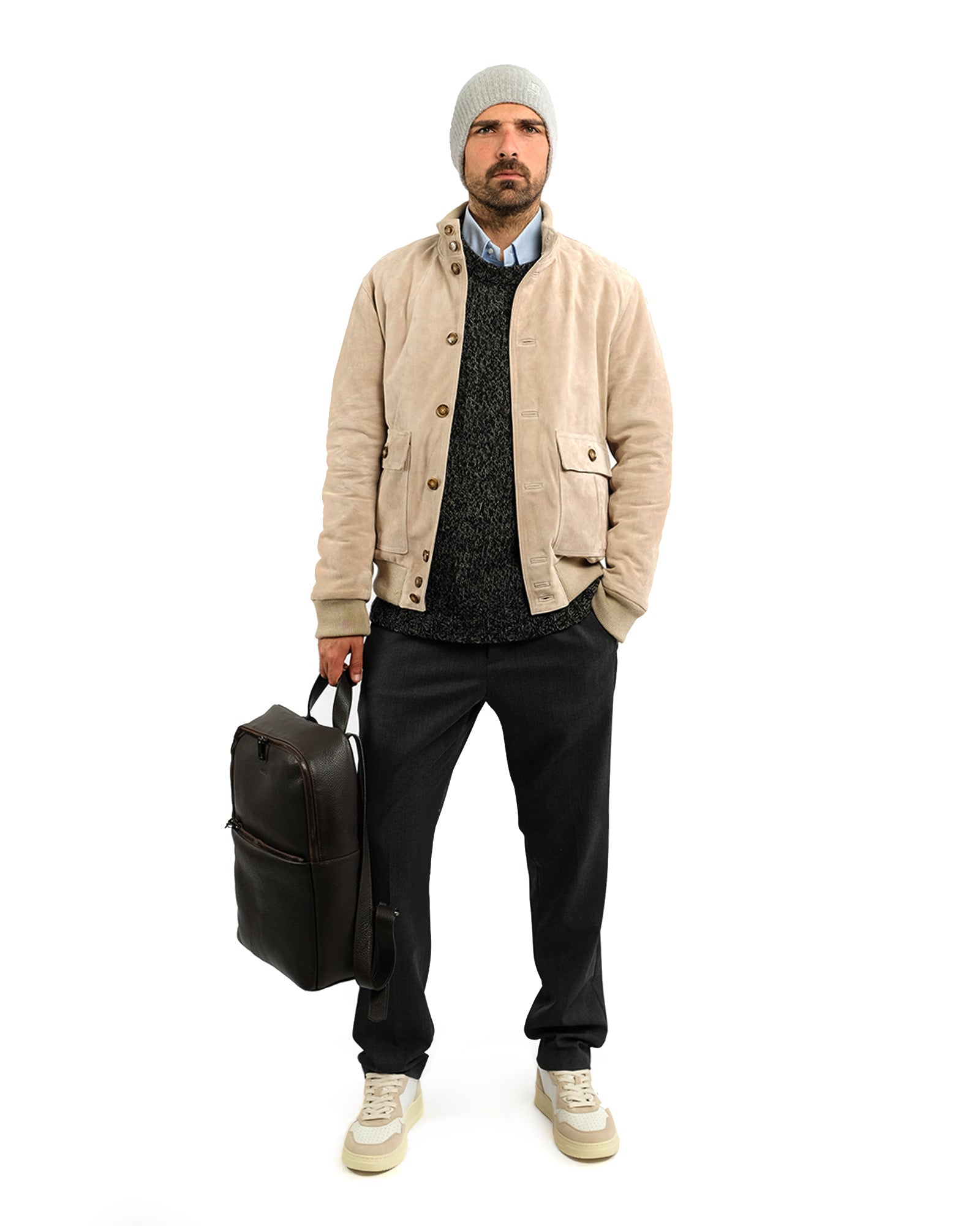 Bomber in morbido camoscio  sand e cashmere 51274 -10201