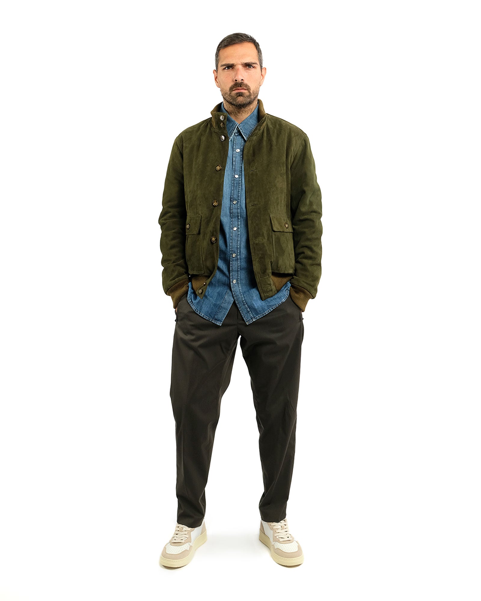 Bomber in morbido camoscio verde e cashmere  51274 -10201