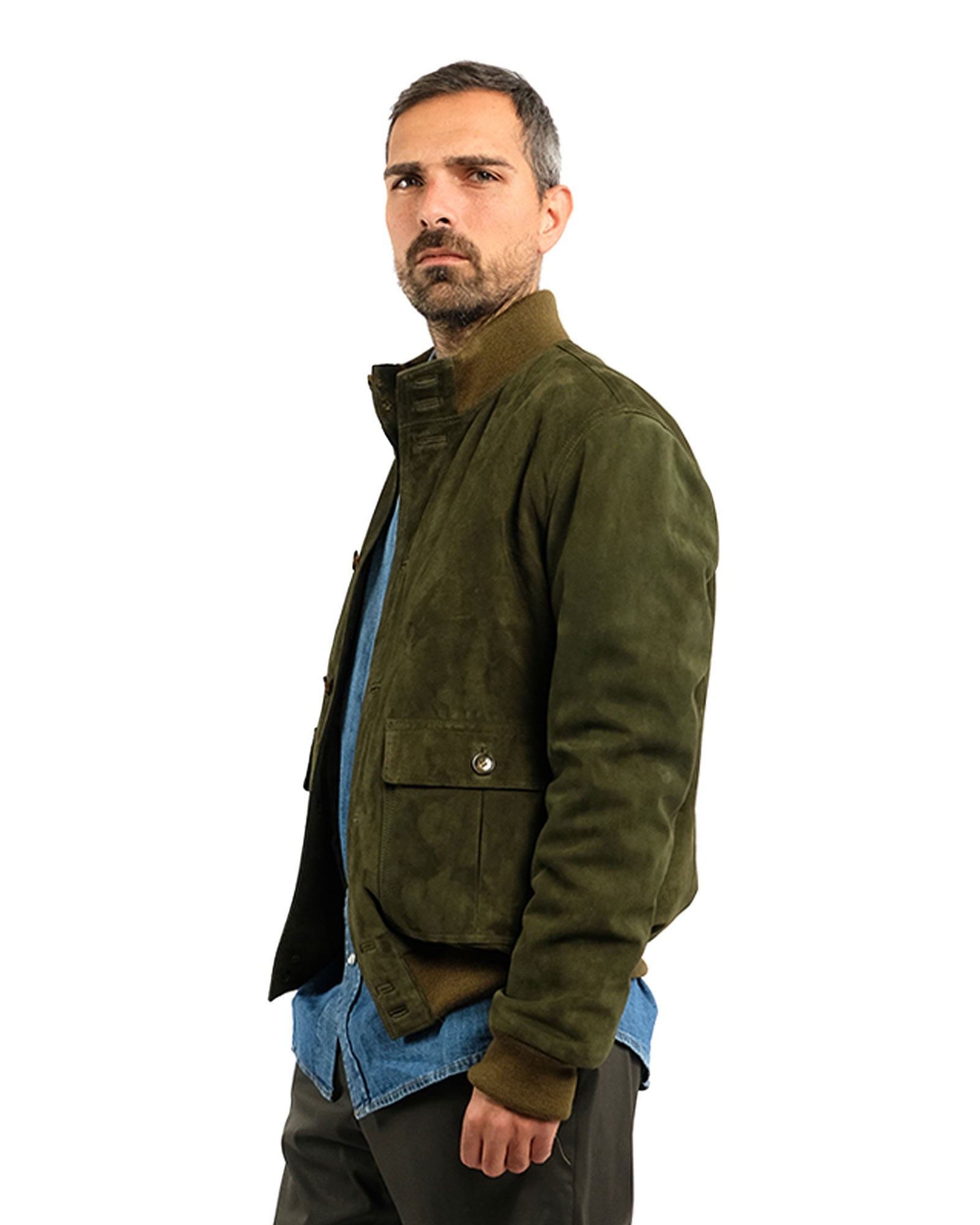 Bomber in morbido camoscio verde e cashmere  51274 -10201