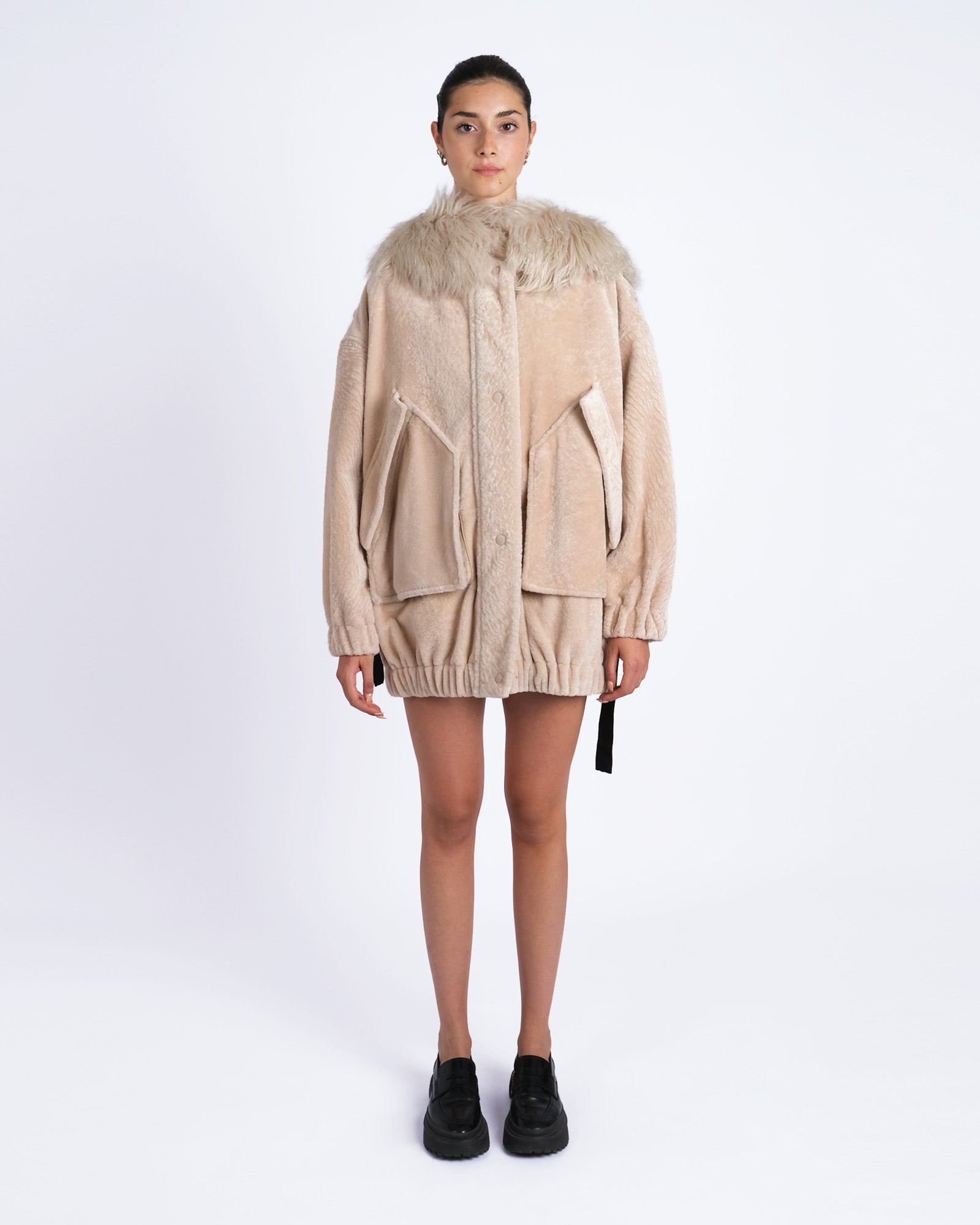 Shearling jacket with hood