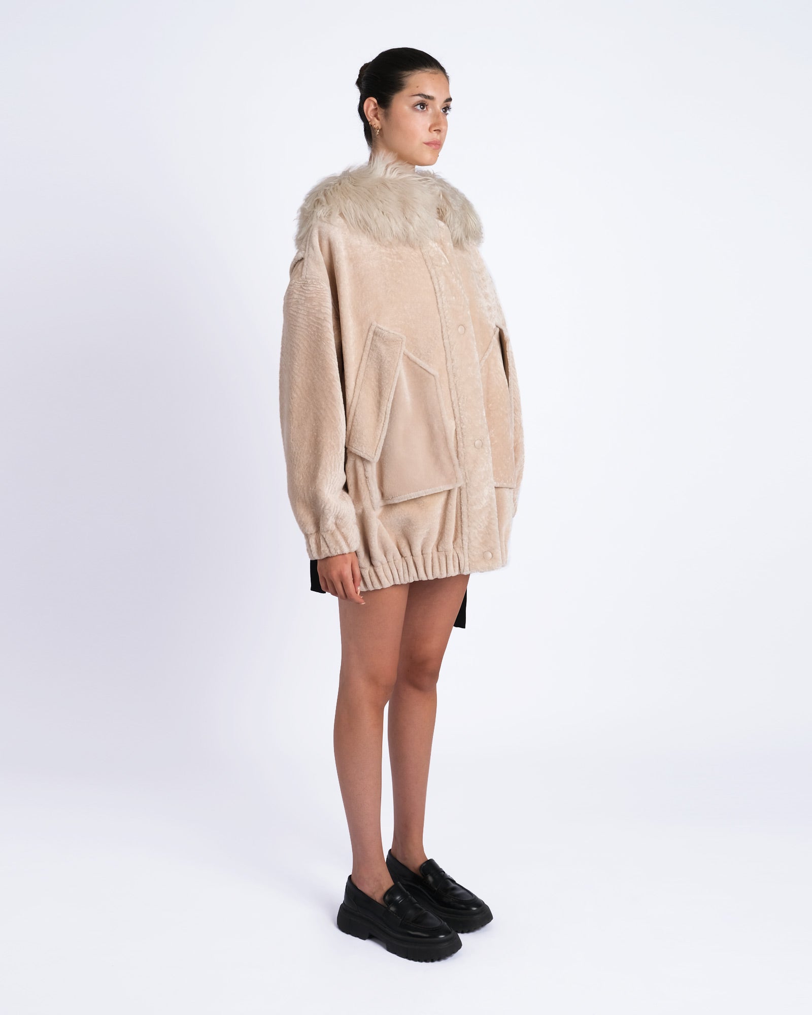 Shearling jacket with hood