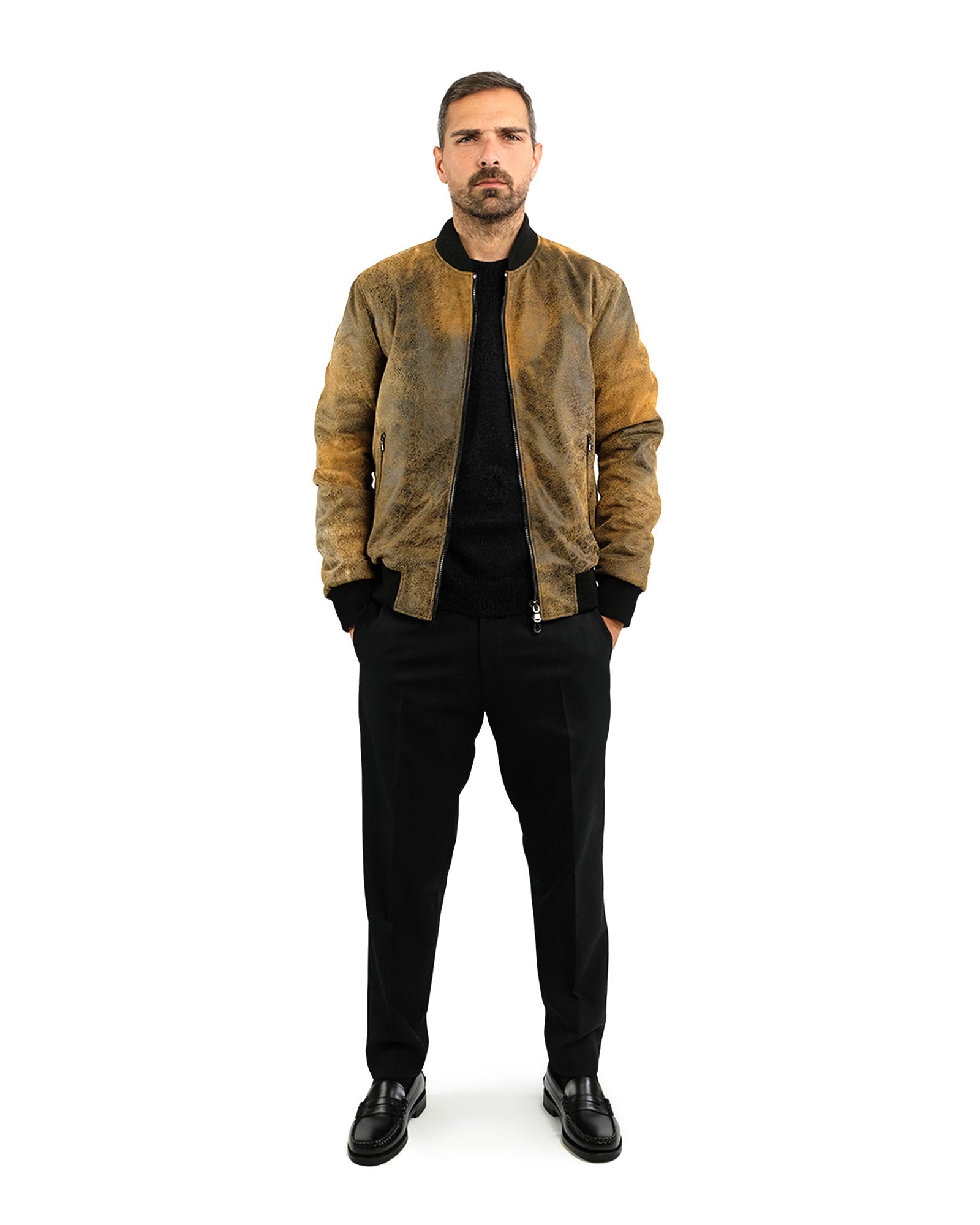 Brown savage nappa bomber jacket 41231B-90228