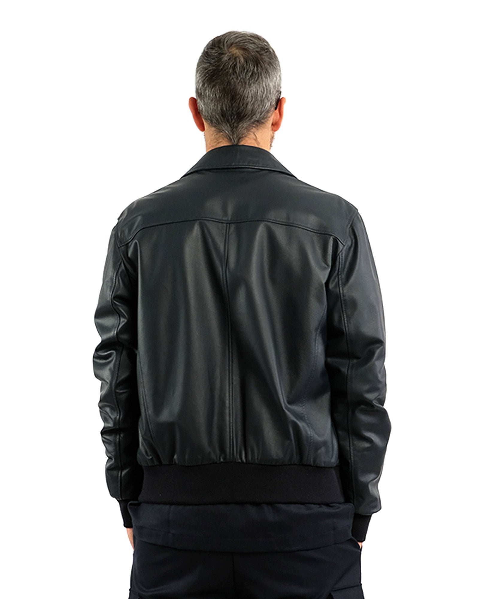 Bomber in nappa blu  con collo a camicia 51221B-10101