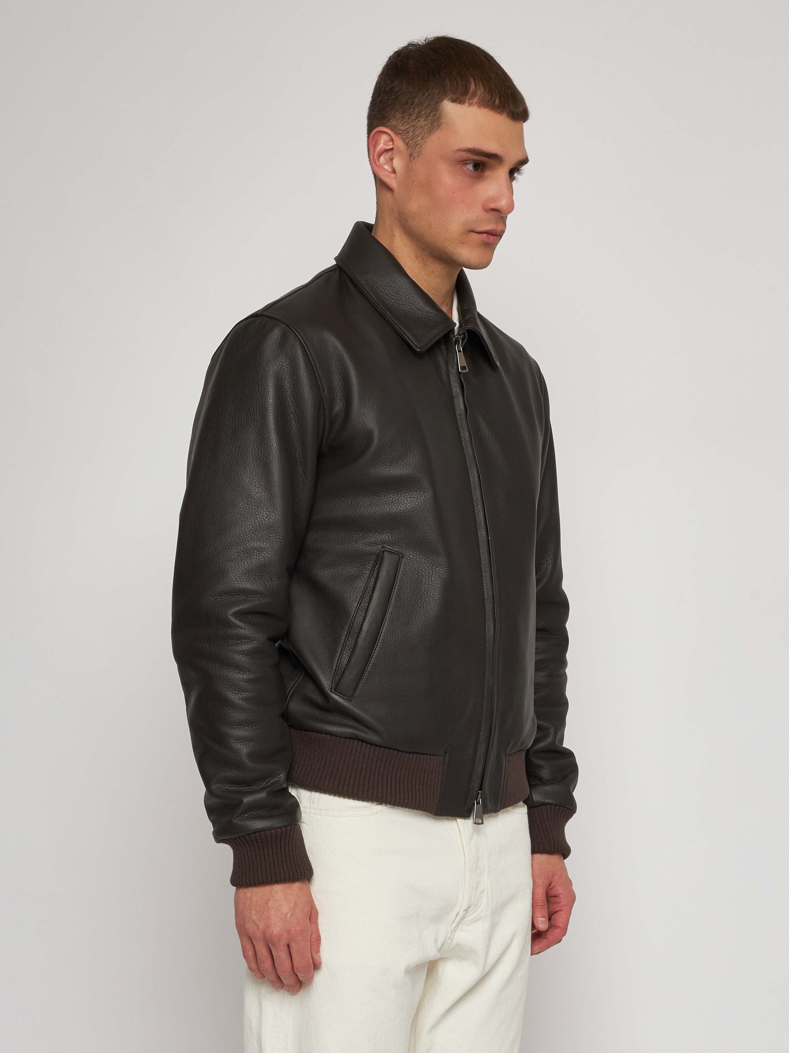 Deer nappa and dark brown cashmere jacket 51221B - 91403