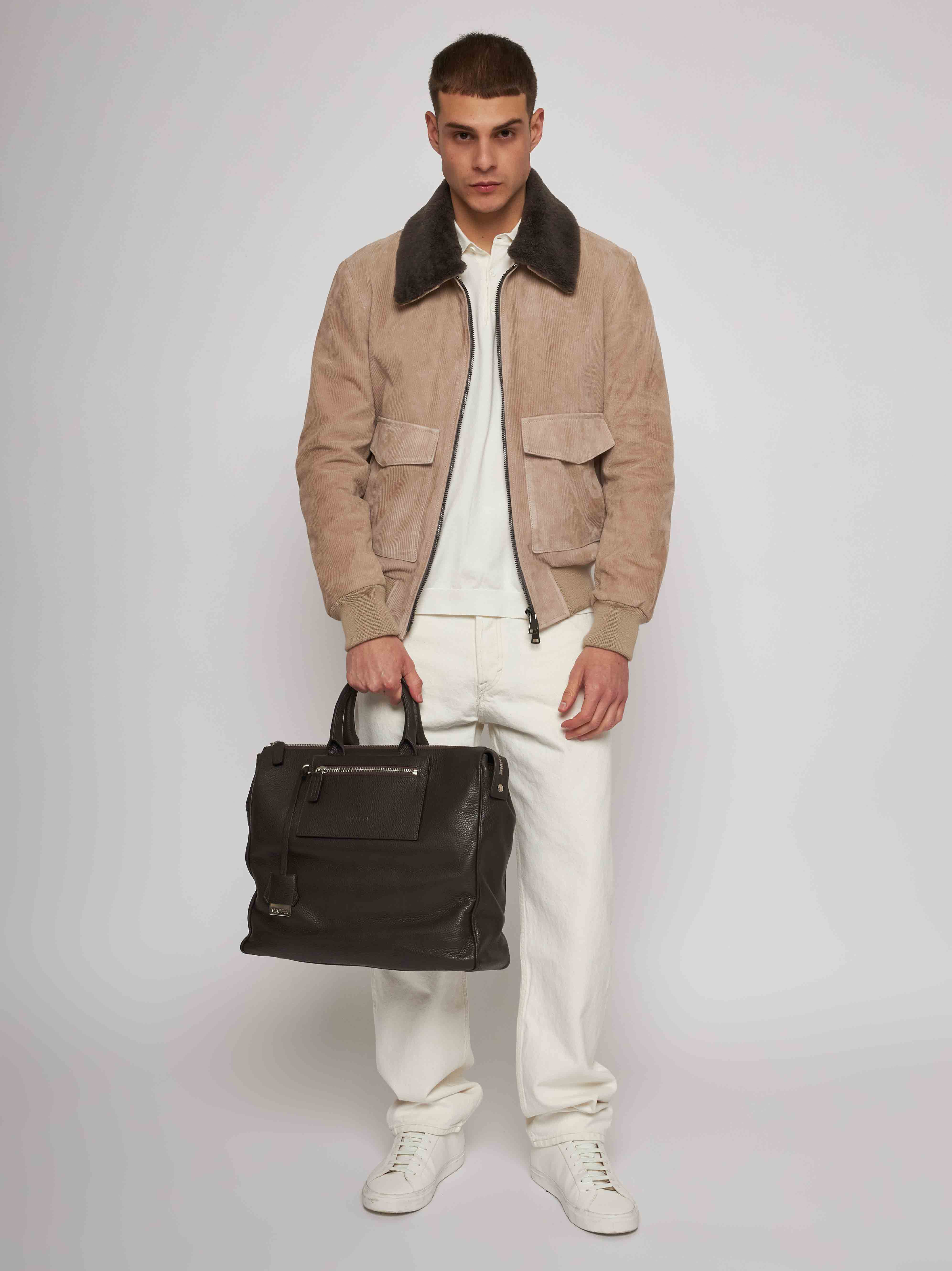 Blouson  in camoscio  stampa a righe con collo in montone 51283-10202/14