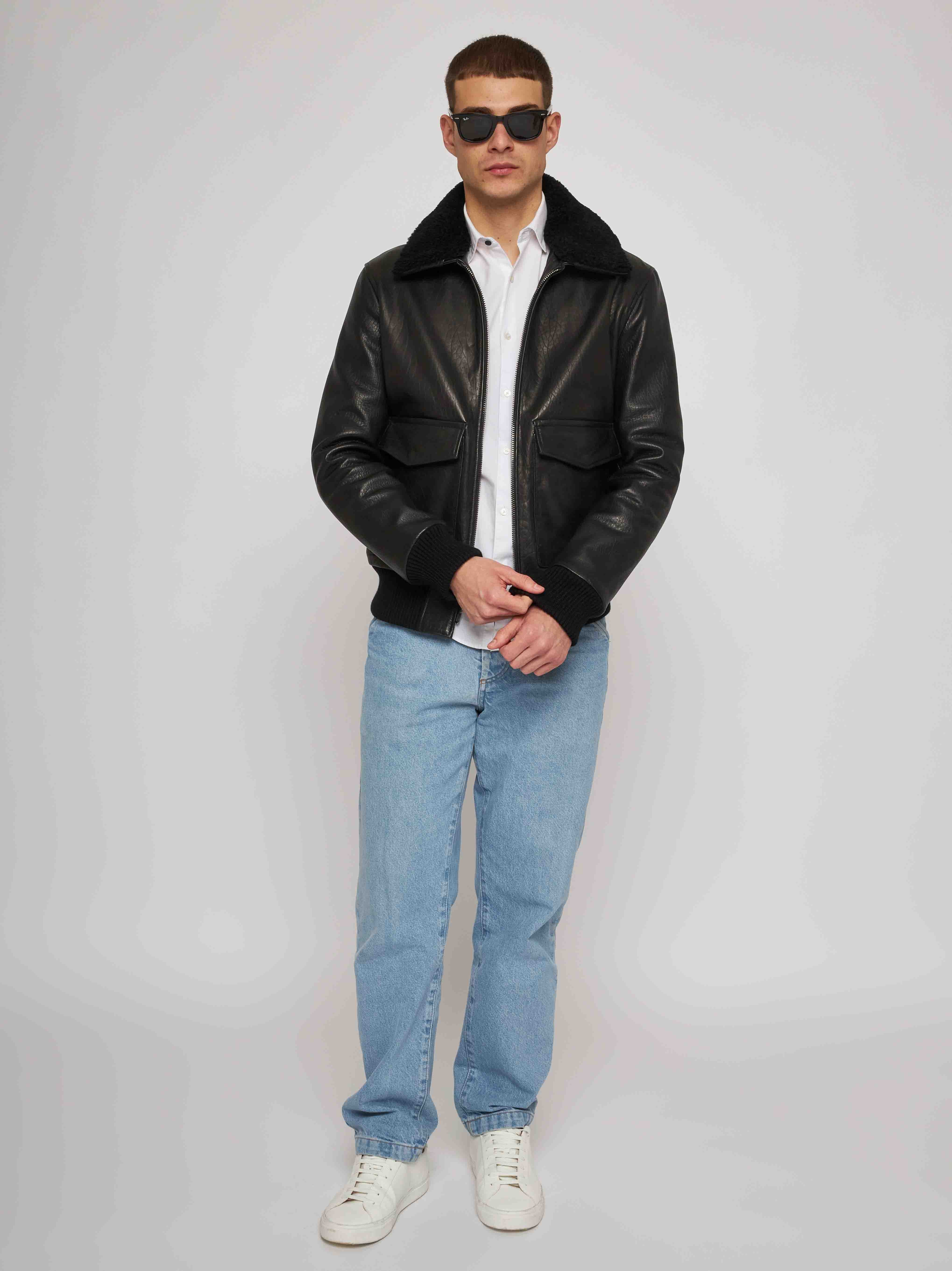 Blouson  in nappa  con collo in montone 51283B-90108