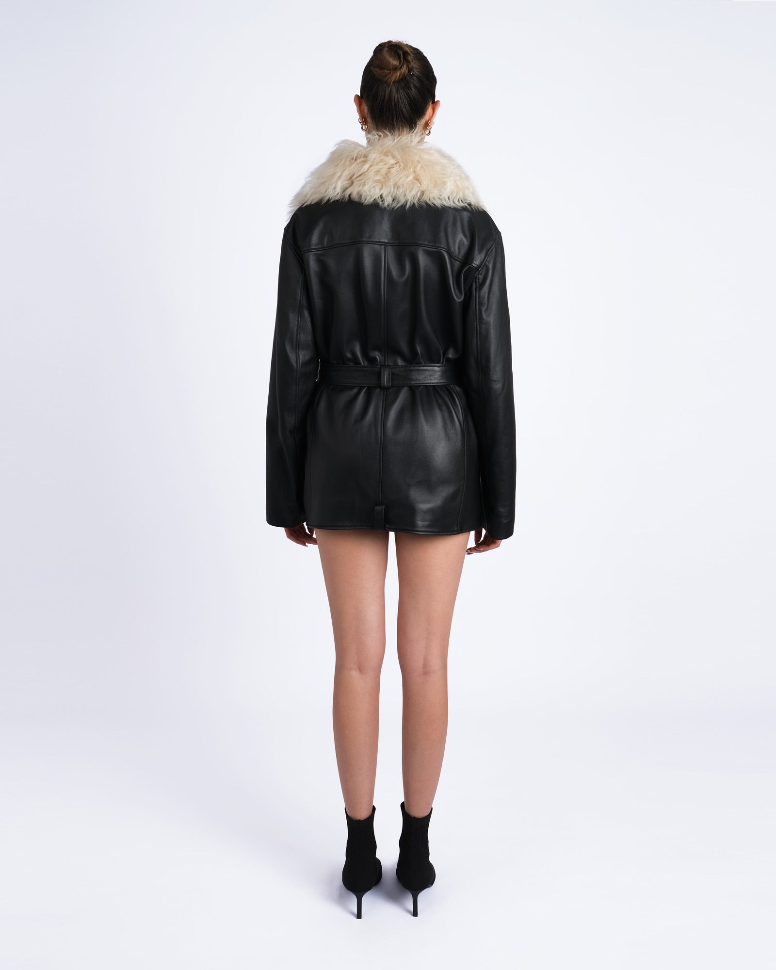 Classic nappa leather jacket with shearling collar