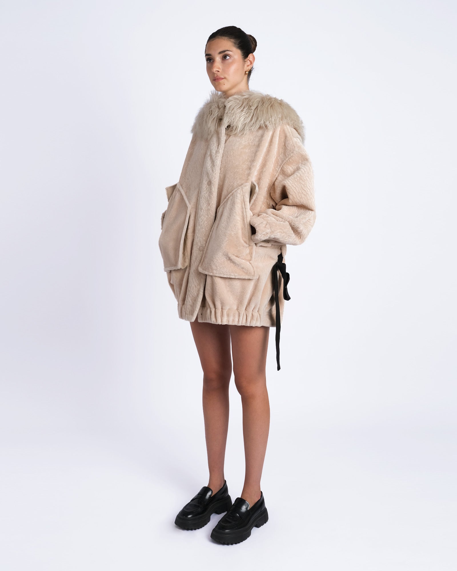 Parka in shearling con cappuccio