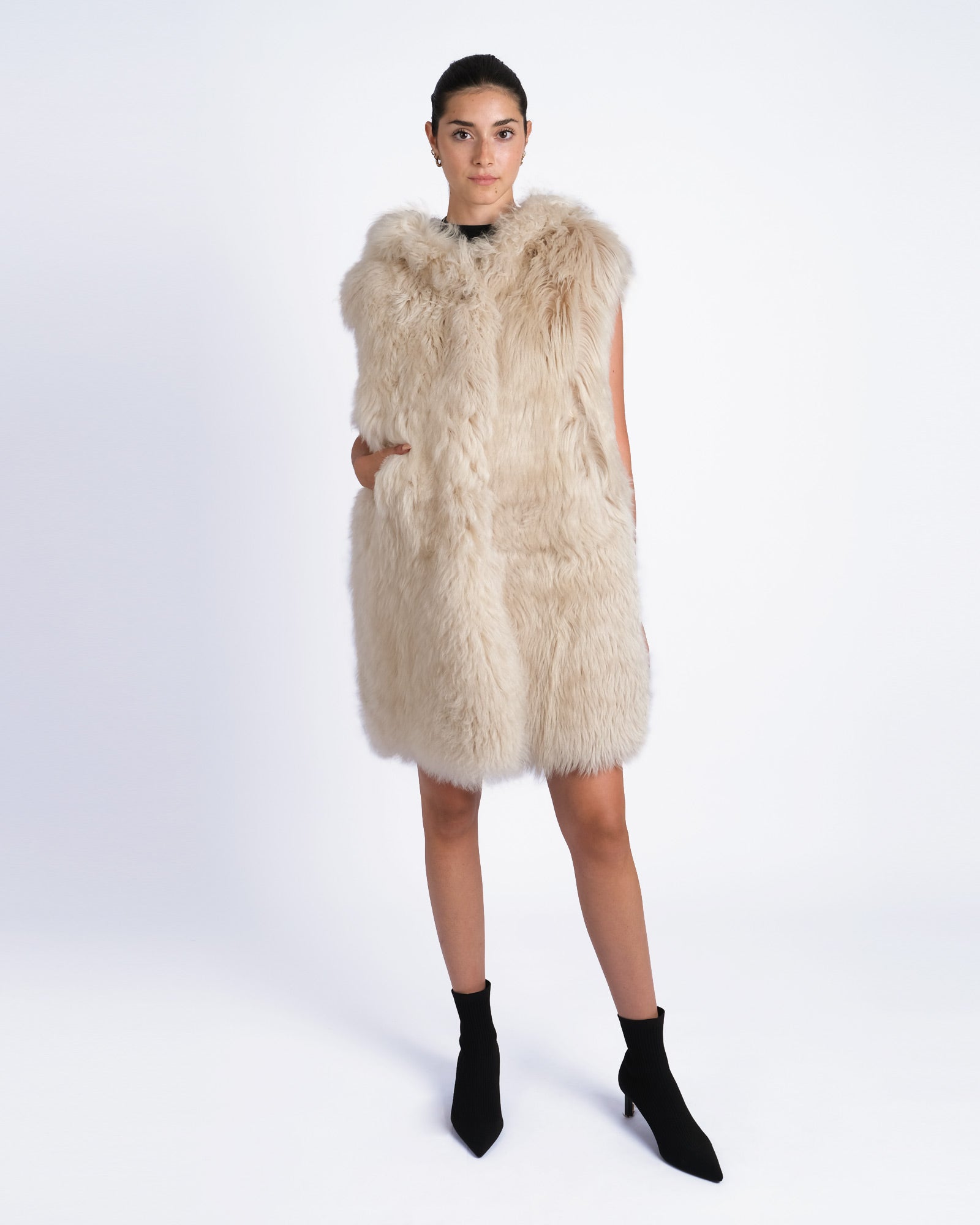 Gilet  lungo in shearling pastore