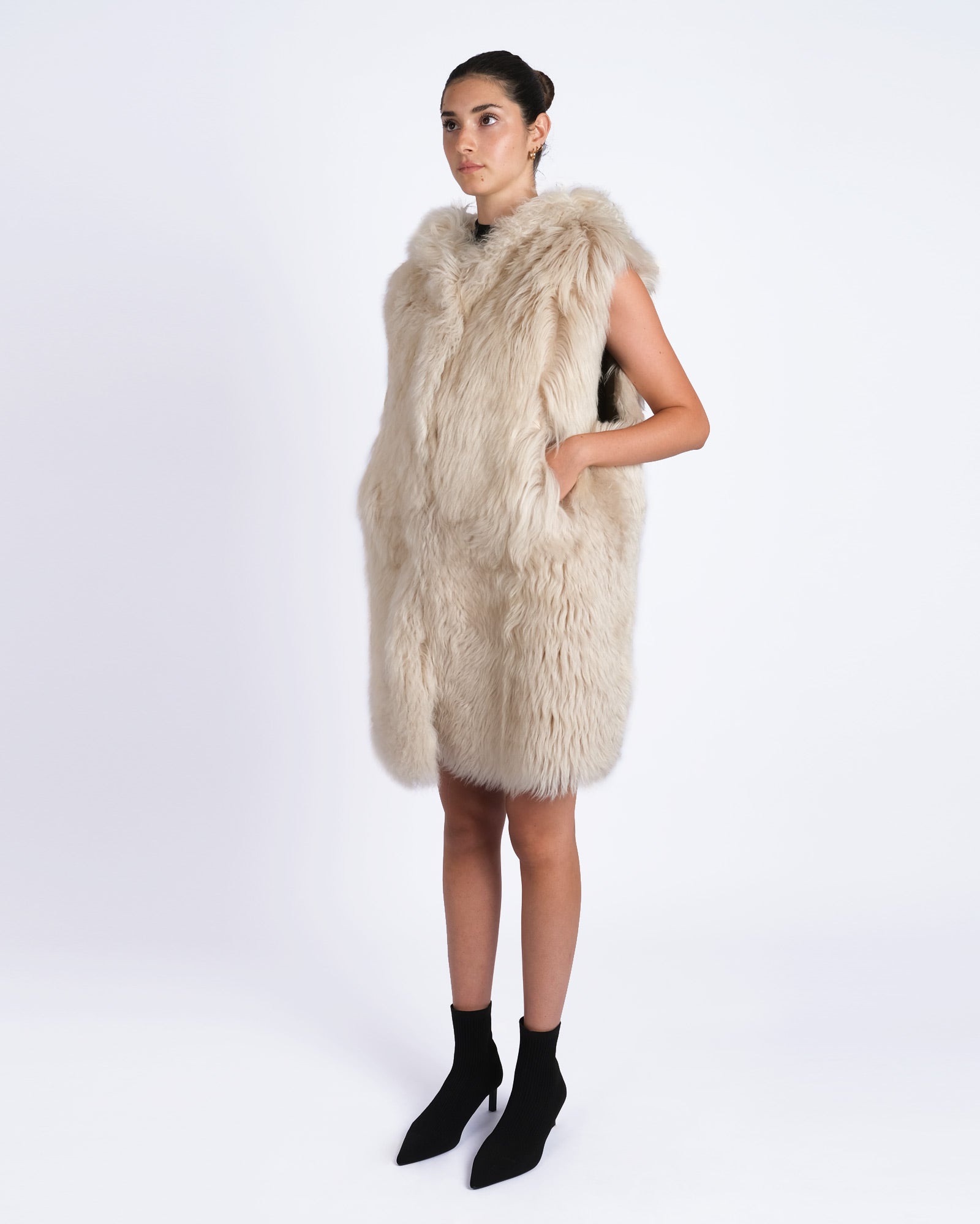 Gilet  lungo in shearling pastore