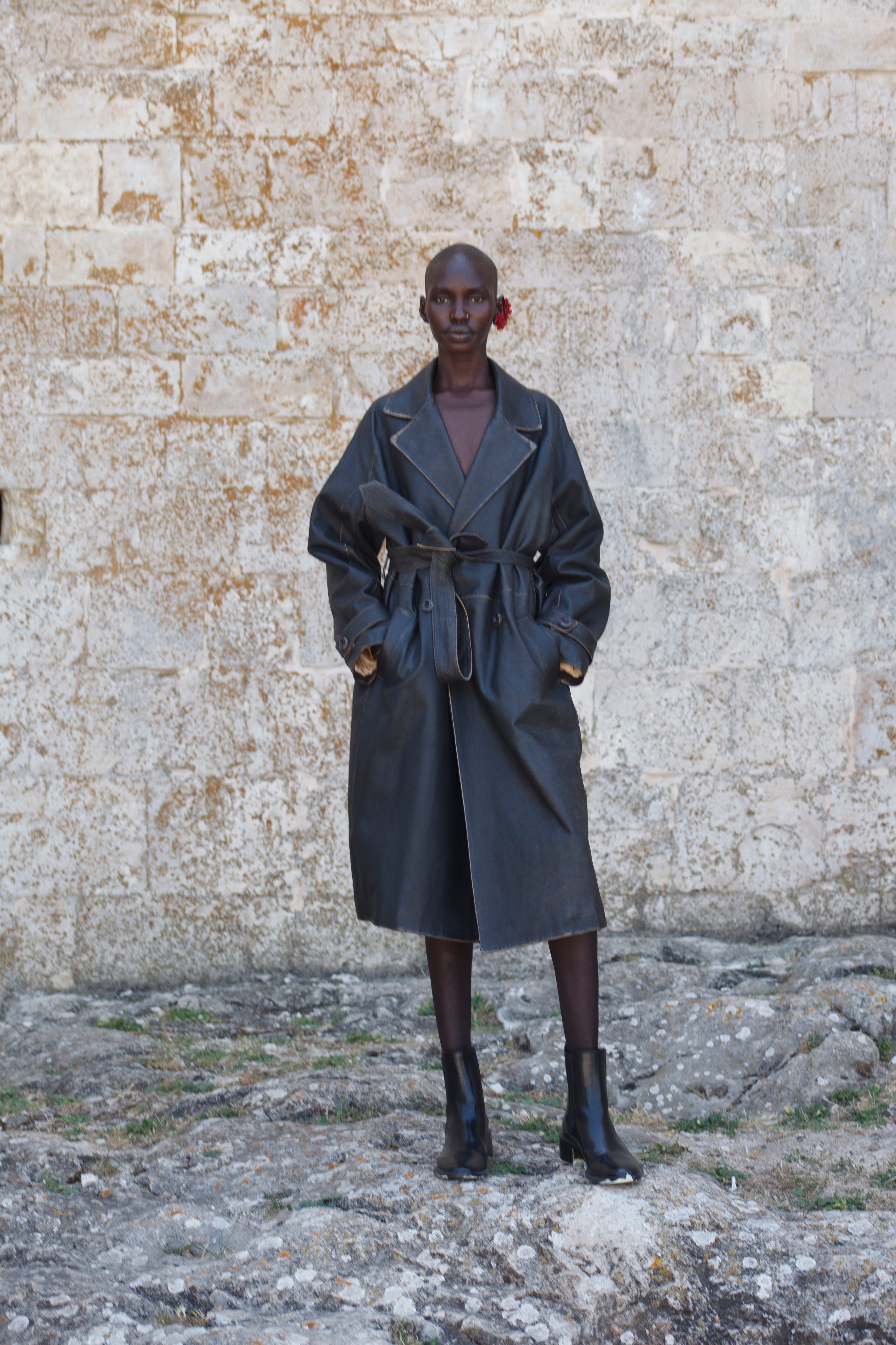 Vintage effect nappa coat